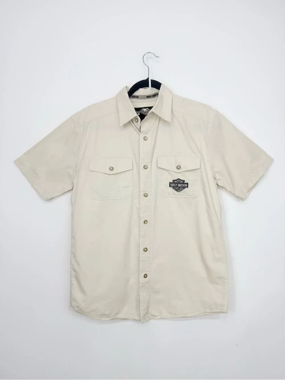 Harley Davidson Tan 100% Cotton 2008 Retro Button Up Short Sleeve Shirt